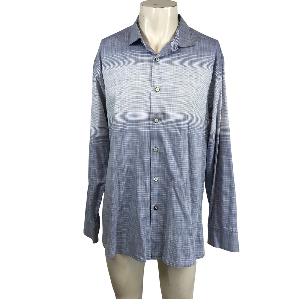 Tommy Bahama Mens Large Purple White Ombre Striped‎ Cotton Long Sleeve Shirt